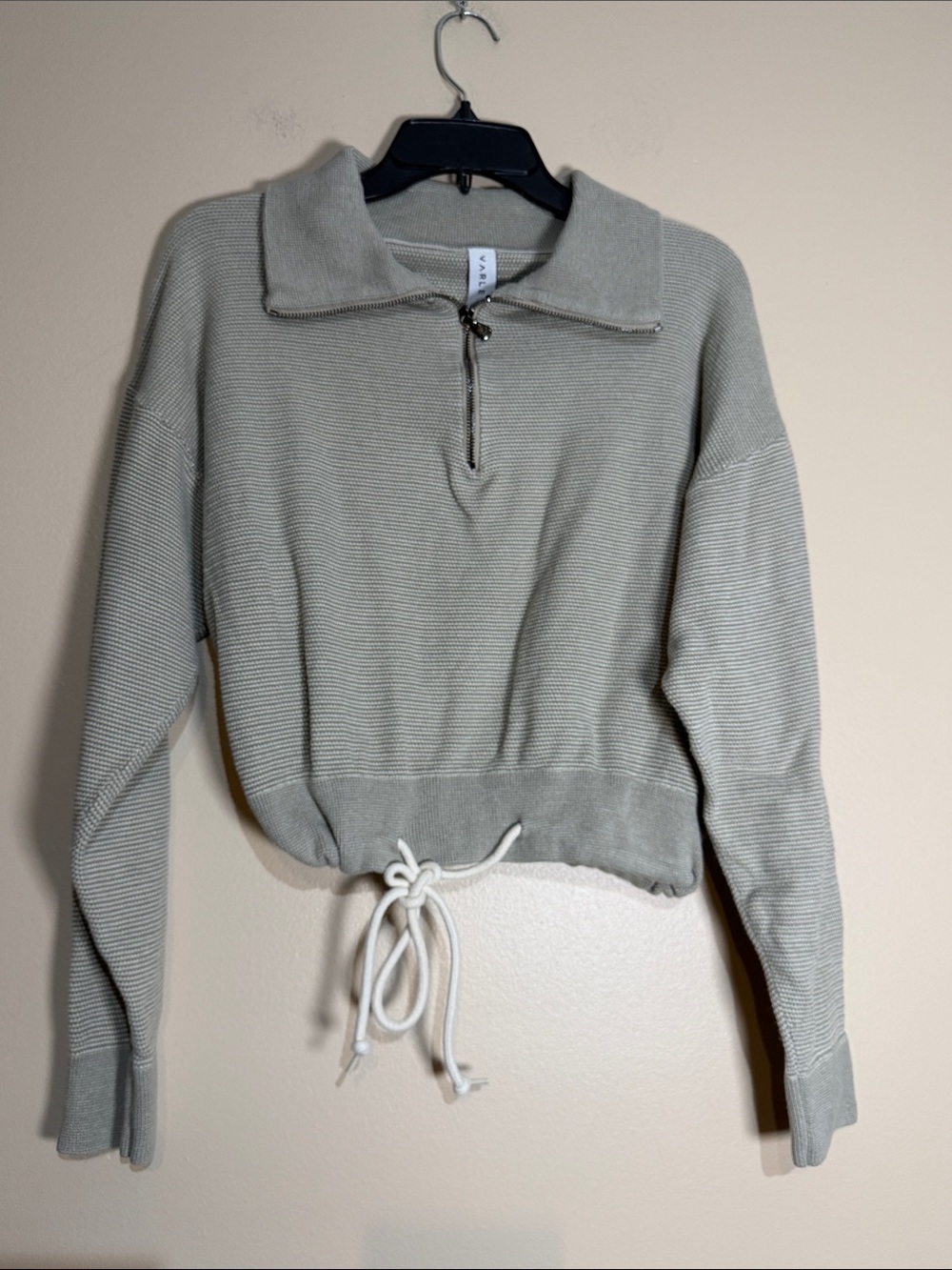 Varley Waffle-Knit Zip Pullover in Light Sage